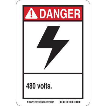 Imágen de Brady Poliéster reforzado con fibra de vidrio Rectángulo Blanco Inglés Cartel de seguridad eléctrica 45023 (Imagen principal del producto)