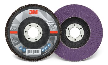 3M 769F Tipo 27 Recubierto Óxido de aluminio cerámico Disco de Aletas - Diámetro 4 1/2 pulg. - Agujero Central 7/8 pulg. - 05905