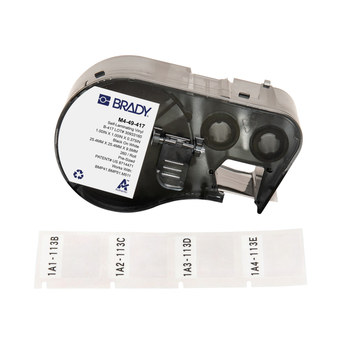 Brady M4-49-417 Etiquetas envolventes autolaminables con adhesivo agresivo - 1 pulg. x 1 pulg. - Vinilo - Negro sobre blanco, transparente - B-417