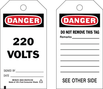 Imágen de Brady Negro/Rojo sobre blanco Ojal de metal, Autolaminados, Escribible Poliéster 86539 Etiqueta de seguridad del equipo (Imagen principal del producto)