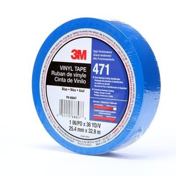 3M 471 Azul Cinta de marcado - 1 pulg. Anchura x 36 yd Longitud - 5.2 mil Espesor - Un solo lado Adhesiva - 68847