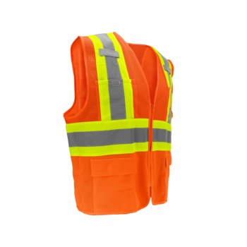 Global Glove FrogWear HV Chaleco de topógrafo de alta visibilidad GLO-0045 - tamaño Grande - Malla Poliéster - Naranja y amarillo/verde de alta visibilidad - ANSI clase 2, tipo R - glo-0045 lg