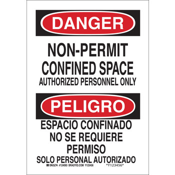Imágen de Brady B-555 Aluminio Rectángulo Blanco Inglés/Español Letrero de espacio restringido 124094 (Imagen principal del producto)