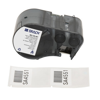 Brady M5-129-461 Etiquetas criogénicas autolaminadas - 2.25 pulg. x 1.5 pulg. - Poliéster - Negro sobre blanco, transparente - B-461