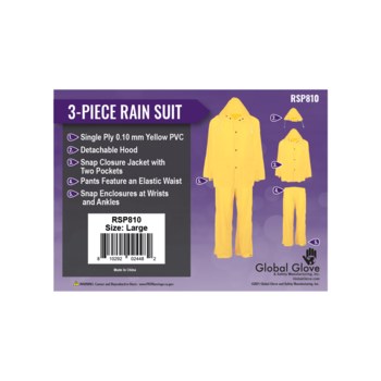 Global Glove Traje impermeable de tres piezas RSP810-6XL - tamaño 6XL - Amarillo - 29366