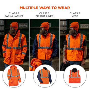 Ergodyne Glowear 8385 Chaqueta para condiciones frías 24378 - tamaño 4XG - Naranja de alta visibilidad