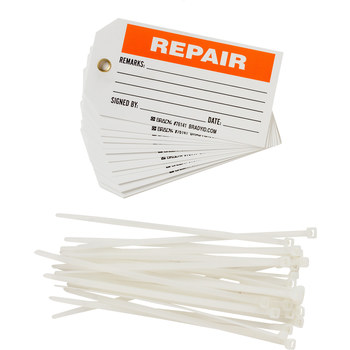 Imágen de Brady Negro/Naranja sobre blanco Ojal de metal, Autolaminados Poliéster 76141 Etiqueta de seguridad del equipo (Imagen principal del producto)