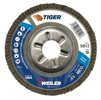 Weiler Tiger Tipo 29 - Zirconia - 4 1/2 pulg. - 36 - Muy áspero - 50512