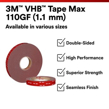3M VHB Max-110GF Max - Alto rendimiento Gris Forro de película de cinta - 1 pulg. Anchura x 36 yd Longitud - 45 mil Espesor - 75984