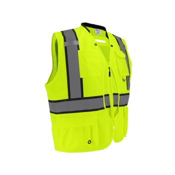 Global Glove FrogWear HV Chaleco de topógrafo de alta visibilidad GLO-088-LG - tamaño Grande - Poliéster sólido y de malla - Amarillo/verde y negro de alta visibilidad - ANSI clase 2, tipo R - glo-088 lg