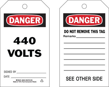 Imágen de Brady Negro/Rojo sobre blanco Ojal de metal, Autolaminados, Escribible Poliéster 86595 Etiqueta de seguridad del equipo (Imagen principal del producto)