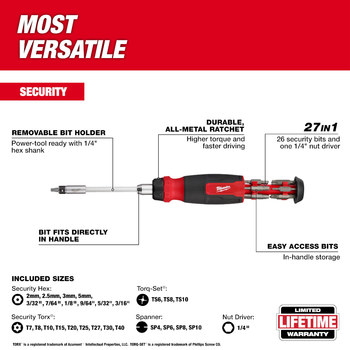 Milwaukee 48-22-2912 Destornillador Multi-Puntas de Seguridad - 10.12 pulg. - 84639