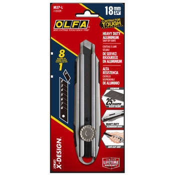OLFA MXP-L Cuchillo de servicio - Fundición de aluminio, acero inoxidable, polipropileno (PP), elastómero termoplástico (TPE), acero al carbono, latón, poliacetal (polioximetileno/POM) - 8.75 pulg. - 22062