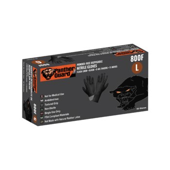 Global Glove Panther-Guard 800F Negro Grande Nitrilo Guantes desechables - Grado Alimento - acabado Liso - Longitud 11 pulg. - 800f lg