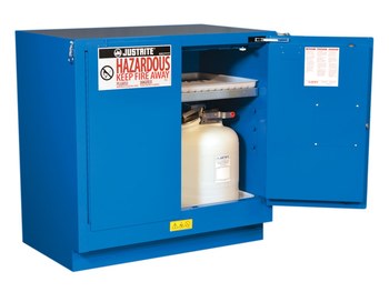 Justrite Sure-Grip EX Gabinete de almacenamiento de material peligroso Debajo del mostrador 8623281 - 22 gal - Azul real - 16498