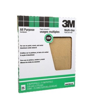 3M Pro-Pak Hoja de lijado 99401 - 9 pulg. x 11 pulg. - Óxido de aluminio - 220 - Muy fino