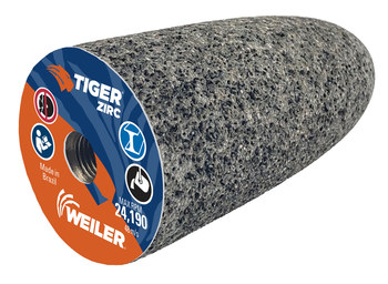 Weiler Tiger Zirc Zirconia Alumina Cono abrasivo - 20 grano - 1 1/2 pulg. longitud - Agujero Central 3/8-24 UNF - 68306