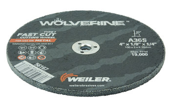 Weiler Wolverine Rueda de corte 56167 - Tipo 1 (recto) - 4 pulg. - Óxido de aluminio - 36 - S