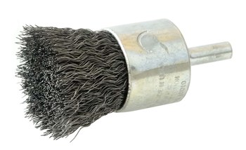 Weiler Acero Cepillo de copa - Accesorio Vástago sin rosca - Diámetro 1 pulg. - Diámetro de la cerda 0.010 pulg. - Estilo del cepillo: extremo sólido - 10010