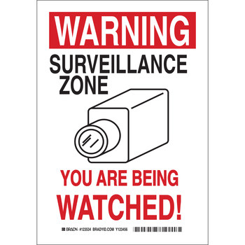 Imágen de Brady B-401 Poliesterino de alto impacto Rectángulo Blanco Inglés Cartel de vigilancia 123533 (Imagen principal del producto)
