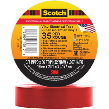 3M Scotch 35 Red PVC Insulating Tape - 3/4 in x 66 ft - 0.75 in Wide - 7 mil Thick - 10810