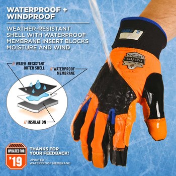 Ergodyne ProFlex 818WP Naranja de alta vis. Grande Neopreno Guantes para condiciones frías - Insulación Thinsulate - 720476-17394