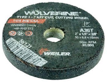 Weiler Wolverine Rueda de corte 56131 - Tipo 27 - rueda de centro hundido - 2 pulg. - Óxido de aluminio - 36 - R