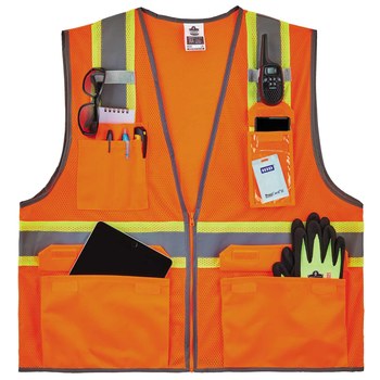 Ergodyne GloWear 8246Z Chaleco de alta visibilidad 24135 - tamaño Grande/XG - Poliéster - Naranja - ANSI clase 2