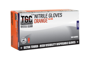 The Glove Company WorkGear Naranja de alta vis. Grande Nitrilo Nitrilo Guante desechable - acabado Con textura - Longitud 9 pulg. - 348098-00016