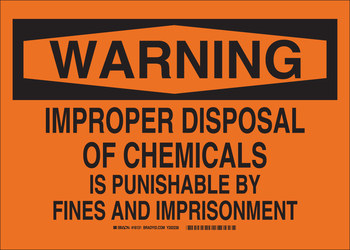 Imágen de Brady B-555 Aluminio Rectángulo Naranja Inglés Señal de eliminación de productos químicos 16131 (Imagen principal del producto)