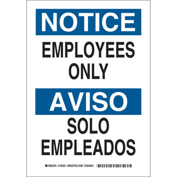 Imágen de Brady B-401 Poliesterino de alto impacto Rectángulo Blanco Inglés/Español Cartel de área restringida 125020 (Imagen principal del producto)