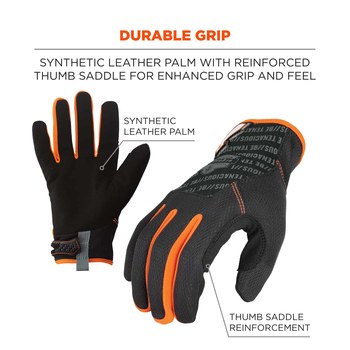 Ergodyne ProFlex 812 Negro/Naranja Grande Poliéster Sintético Poliéster Guantes de trabajo - 720476-17174