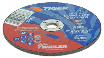 Weiler Tiger Rueda de corte 57063 - Tipo 1 (recto) - 3 pulg. - Óxido de aluminio - 36 - T