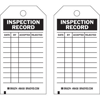 Imágen de Brady Negro sobre blanco Laminado, Ojal de metal, Escribible Poliéster/papel Inspección general 86438 Etiqueta de inspección general (Imagen principal del producto)