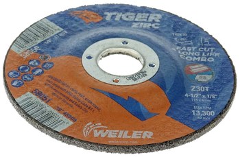 Weiler Tiger Zirc Disco de corte y esmerilado 58051 - 4-1/2 pulg - Zirconio - 30 - T