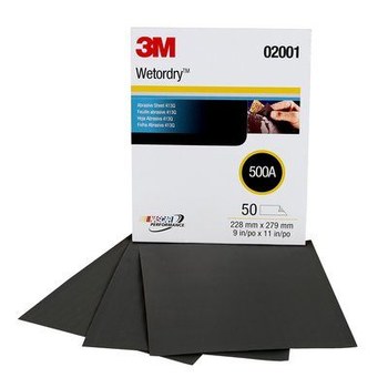 3M Tri-M-Ite Hoja de papel de lija 02001 - 9 pulg. x 11 pulg. - Carburo de silicio - 500 - Súper fino