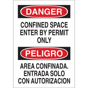 Imágen de Brady B-302 Poliéster Rectángulo Blanco Inglés/Español Letrero de espacio restringido 90803 (Imagen principal del producto)