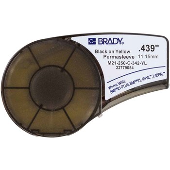 Brady PermaSleeve M21-250-C-342-YL Funda de impresora troquelada - 0.813 pulg. x 0.439 pulg. - Negro sobre amarillo - B-342