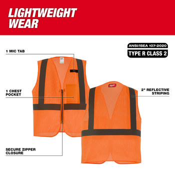 Milwaukee Chaleco de seguridad reflectante 48-73-2246 - tamaño Grande/XG - Poliéster - Naranja de alta vis. - ANSI clase 2, tipo R - 83232