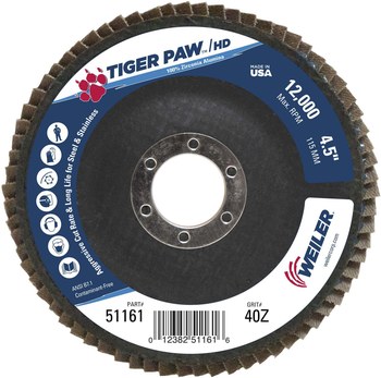 Weiler Tiger Paw Tipo 27 - Zirconia - 4 1/2 pulg. - 40 - Grueso - 51161
