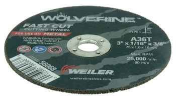 Weiler Wolverine Rueda de corte 56068 - Tipo 1 - Rueda recta - 3 pulg. - Óxido de aluminio - 36 - T