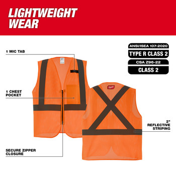 Milwaukee Chaleco de seguridad reflectante 48-73-2256 - tamaño Grande/XG - Poliéster - Naranja de alta vis. - ANSI clase 2, tipo R - 83240