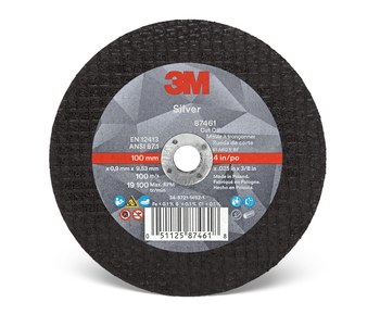 3M Silver Cerámico Rueda de corte - Tipo 1 (recto) - Diámetro 4 pulg. - Agujero Central 3/8 pulg. - Grosor .035 pulg. - 87461