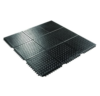 Wearwell Tapete modular antifatiga 470.12x3x3GRBK - 3 pies x 3 pies - Caucho - Placa de diamante - Negro - 35024