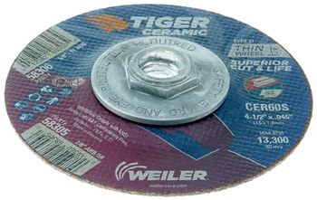 Weiler Tiger Ceramic Rueda de corte 58306 - Tipo 27 (centro hundido) - 4 1/2 pulg. - Cerámico - 60