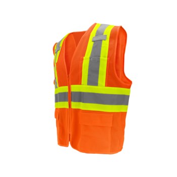 Global Glove FrogWear HV Chaleco de topógrafo de alta visibilidad GLO-0045 - tamaño Grande - Malla Poliéster - Naranja y amarillo/verde de alta visibilidad - ANSI clase 2, tipo R - glo-0045 lg