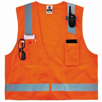 Ergodyne Glowear 8249Z Chaleco de alta visibilidad 24015 - tamaño Grande/XG - Poliéster - Naranja de alta visibilidad - ANSI clase 2
