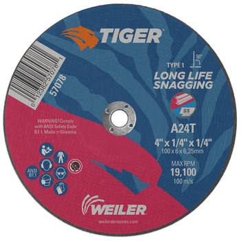Weiler Tiger Rueda de enganche 57078 - Tipo 1 (recto) - 4 pulg. - Óxido de aluminio - 24 - T
