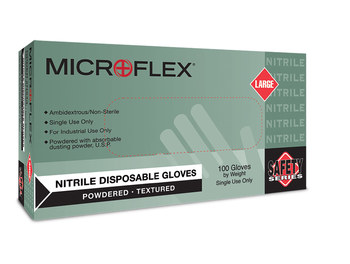 Microflex N24 Azul Mediano Nitrilo Guantes desechables - Grado Alimento - acabado Áspero - Longitud 9 pulg. - 683438-14242