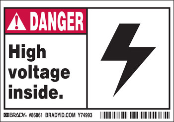Imágen de Brady Negro/Rojo sobre blanco Rectángulo Laminado Poliéster 86861 Etiqueta de advertencia de alto voltaje (Imagen principal del producto)